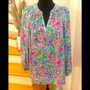 Lilly Pulitzer Elsa Silk Blouse Alligator Isle M